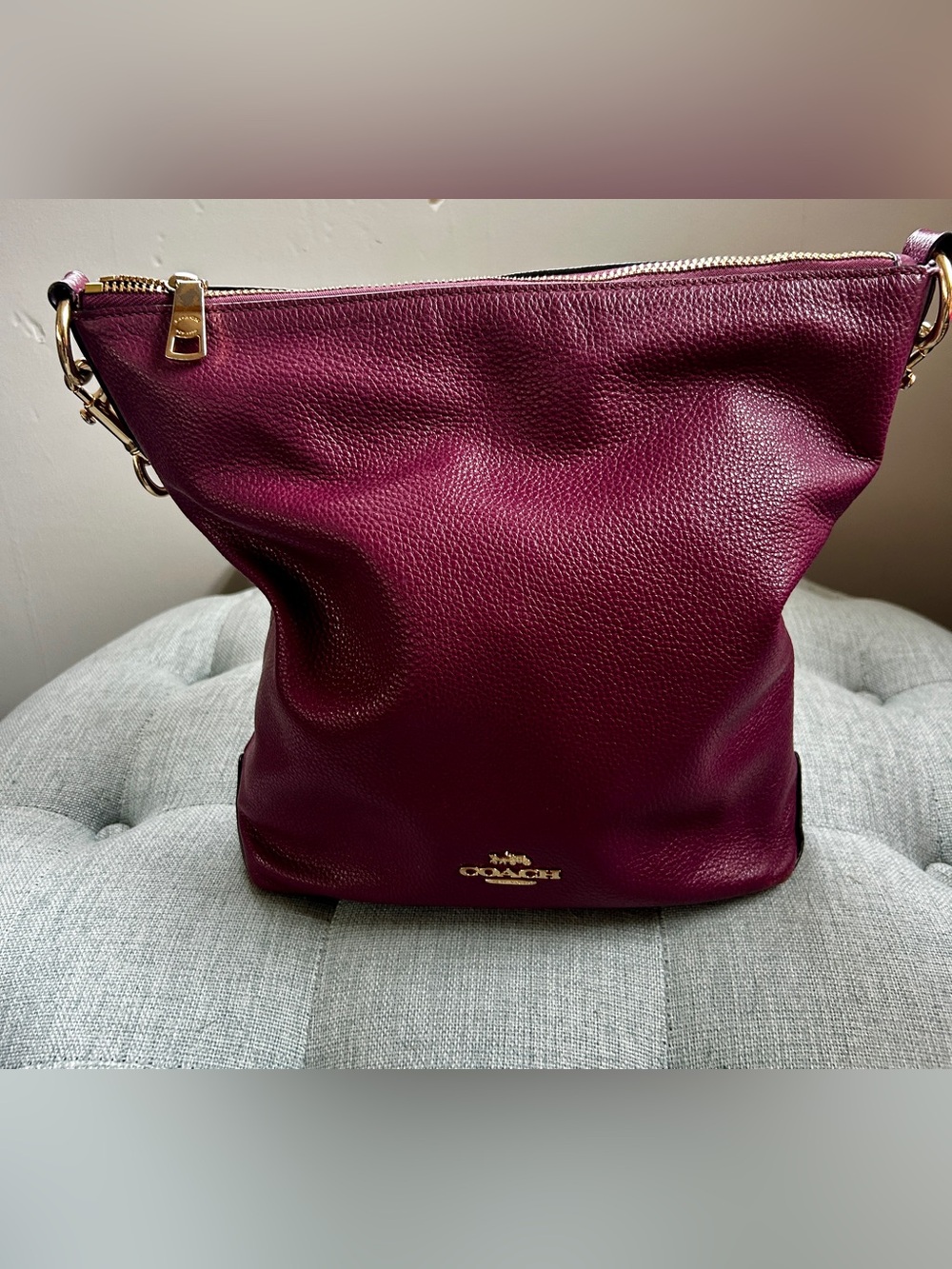 Coach Abby Duffle F31507 Dark Berry Pebbled Leather Hobo Shoulder Bag
